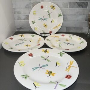 Home Intl Discontinued Dinner Plate 11"Artist Trish Richman Spring Bugs*Crazing*